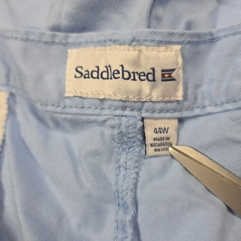 Saddlebred Mens Light Blue Flat Front Chino Shorts Stretch Cotton Twill Size 44W
